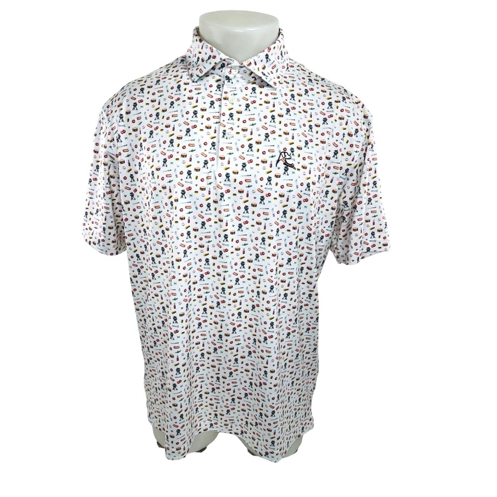 Rhoback Grillmaster Polo XXL White BBQ Print Performance Golf Shirt